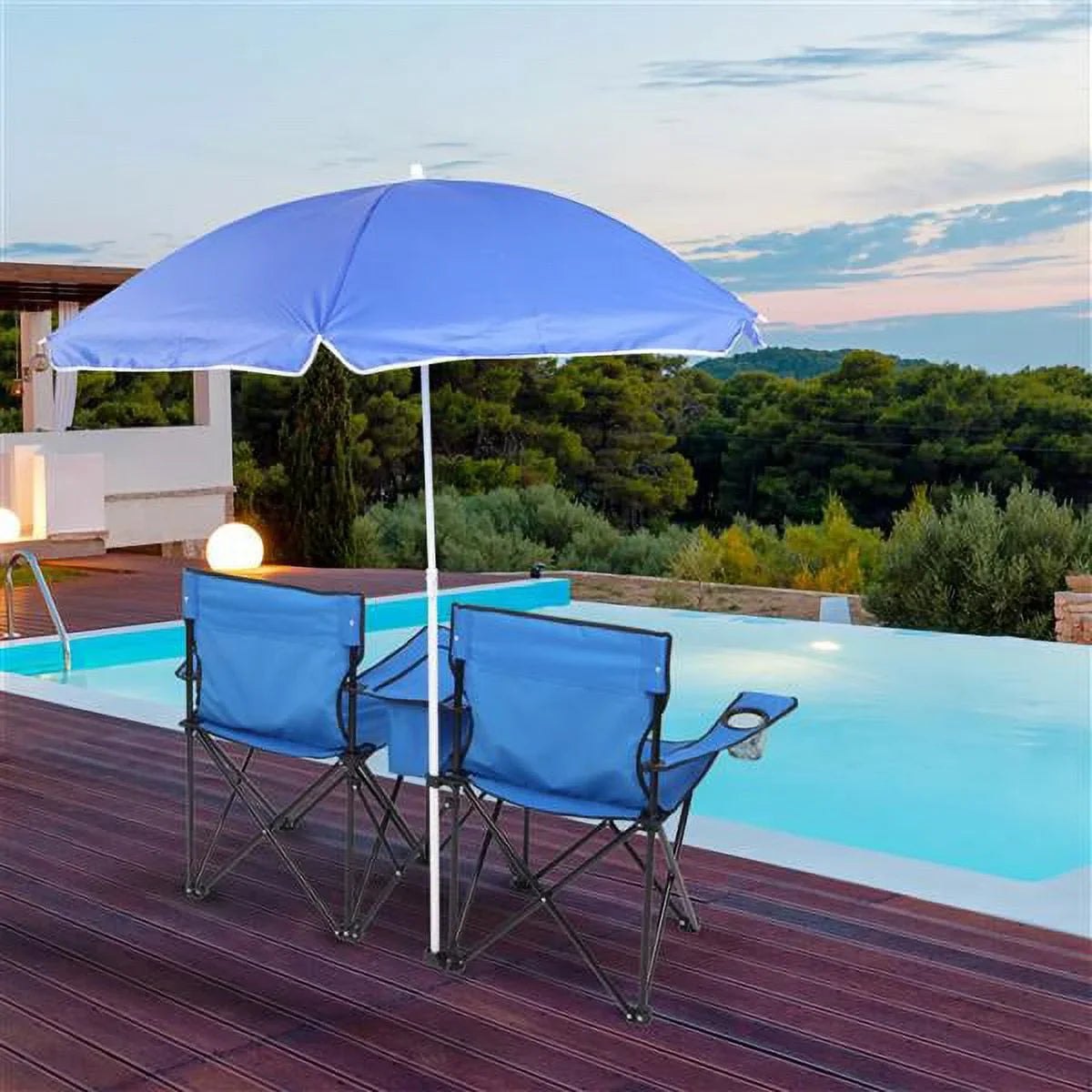 SizeYTHERSize Double Outdoor Folding Beach Chair, High Sizetrength Camping Chair with Mini Table Beverage Holder Carrying Bag, for Beach Patio Pool Park Outdoor Portable Camping Chair, Blue