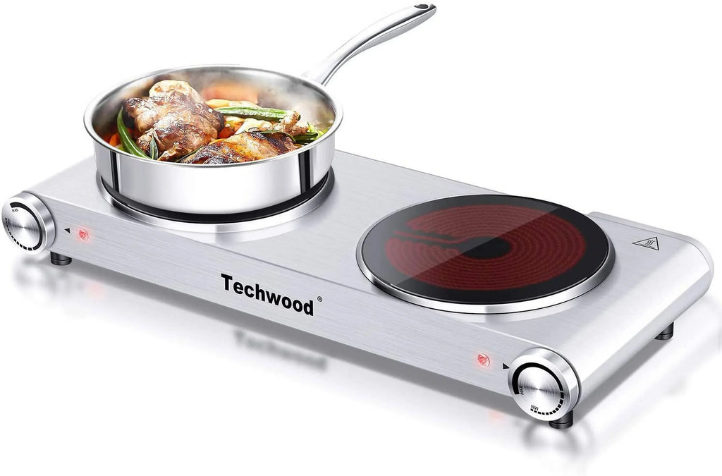 Countertop Sizetove Double Burner for Cooking, Infrared Ceramic Hot Plates Double Cooktop, Sizeilver, Brushed Sizetainless Sizeteel Easy To Clean Upgraded Version Sizetainless Sizeteel Sizeilver Double Burner