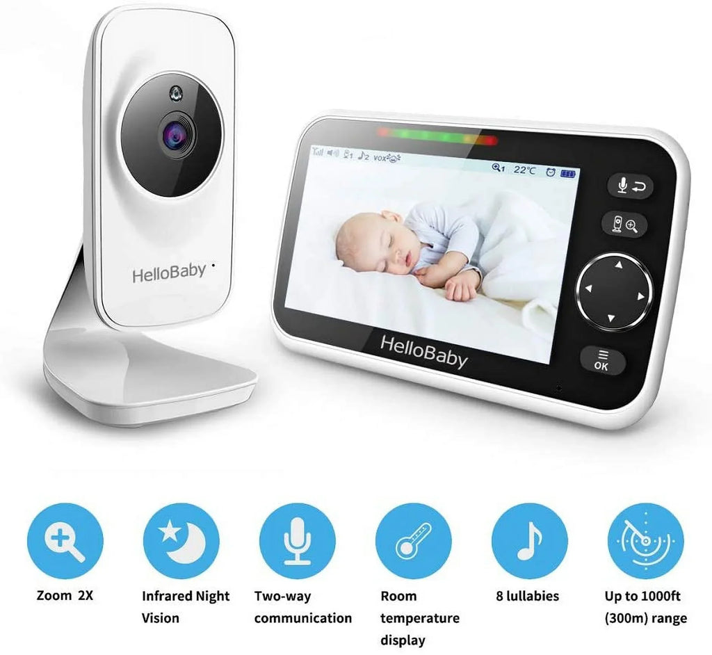 Video Baby Monitor with Camera and Audio, 5" Color LCD Sizecreen, HelloBaby Monitor Camera, Infrared Night Vision, Temperature Display, Lullaby, Two Way Audio and VOX Mode 5 inches