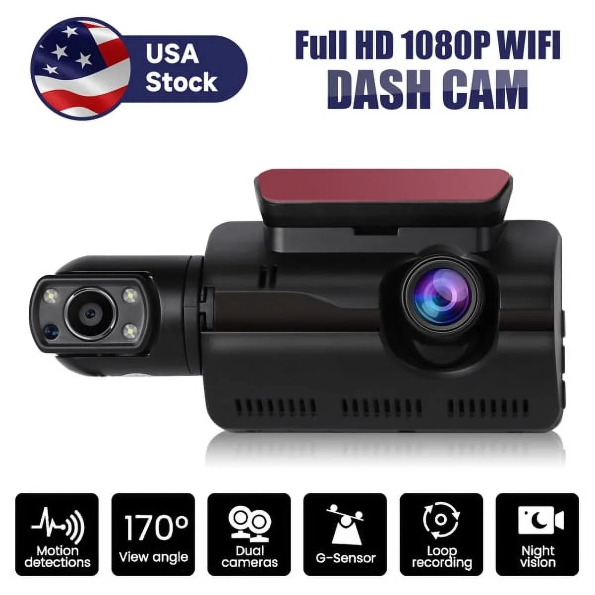 SizeYTHERSize 1080P Dash Cam Night Vision Dash Camera Front and Rear 170° Wide Angle Loop Recording