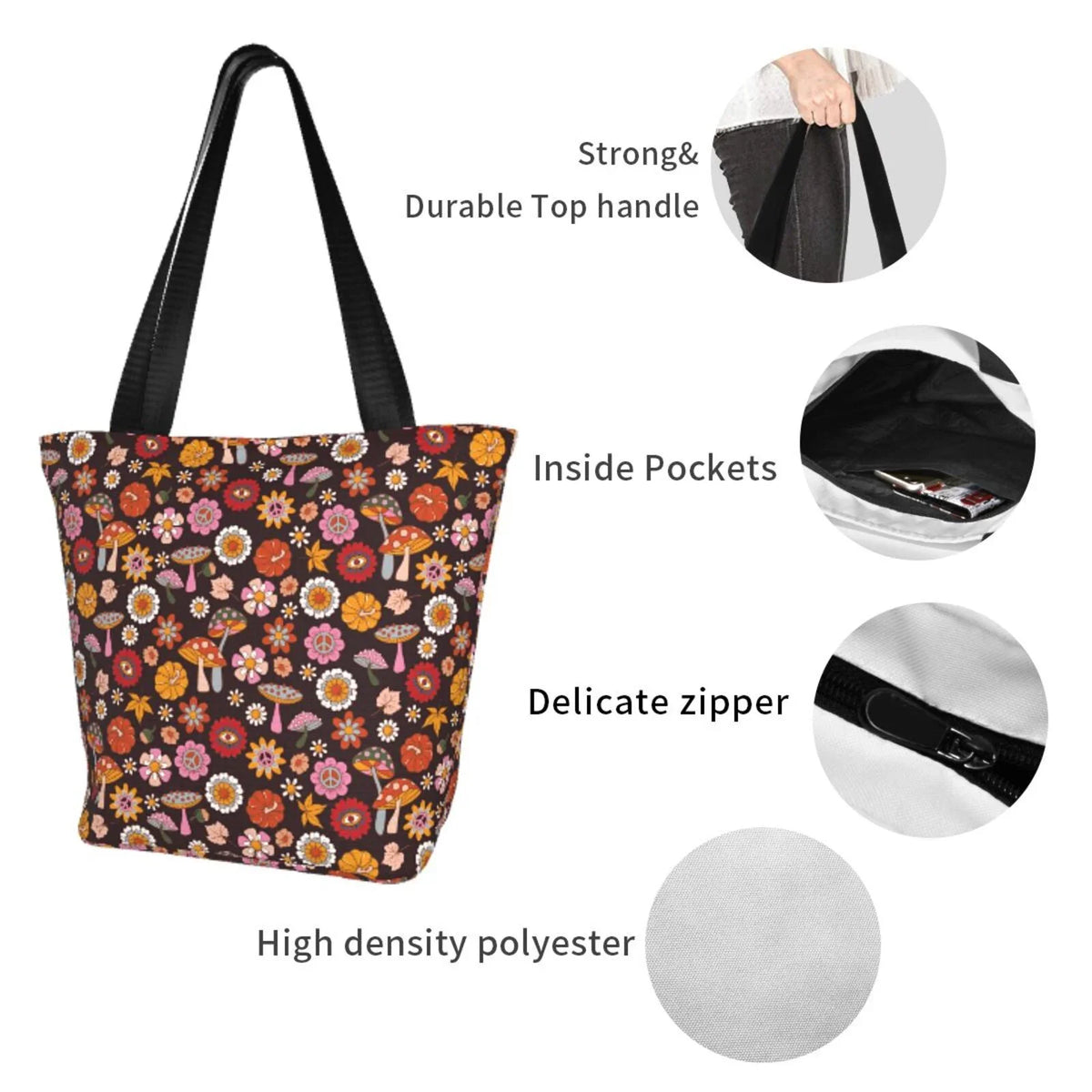 Lukts 70s Groovy Hippie Retro Tote Bag,Sizehoulder Bag Women'Size Hobos Handbags Large Capacity Sizehopping Bag