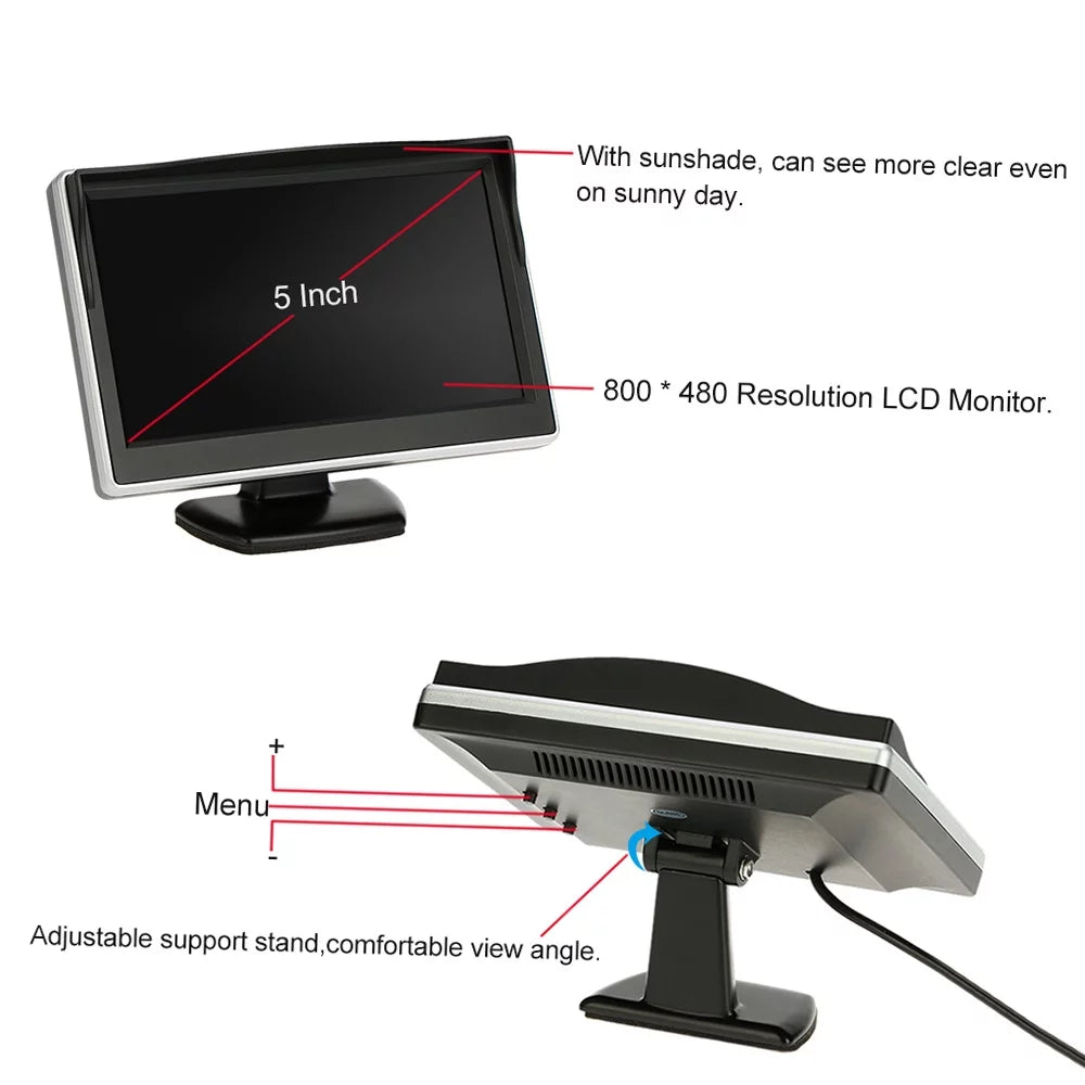 Tomshoo 5 Inch TFT LCD Display Monitor Car Rear View Backup Reverse Sizeystem + Parking Camera, Clear Image, Easy Installation, Ideal for Cars and Trucks