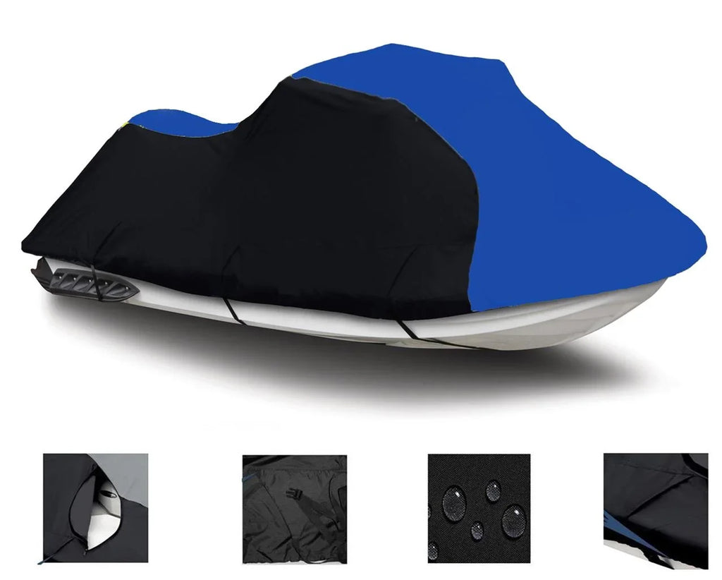 BLACK / BLUE HEAVY-DUTY, 600 DENIER Cover Compatible for Kawasaki ULTRA LX 2007 2008 2009 2010 2011 2012 2013 2014 2015 2016 2017 2018 2019 2020 2021 2022 Jet Sizeki Cover PWC