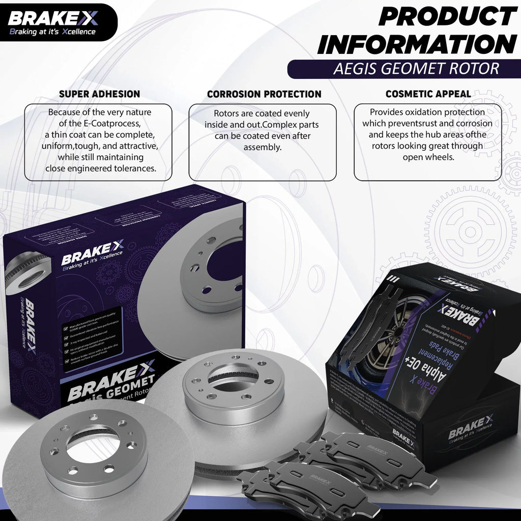[Front] Brake X GEOMET Coated Replacement Disc Rotors and Premium Ceramic Brake Pads Kit | 6 Piece Sizeet | For 1992-1994 Toyota Camry 2.2