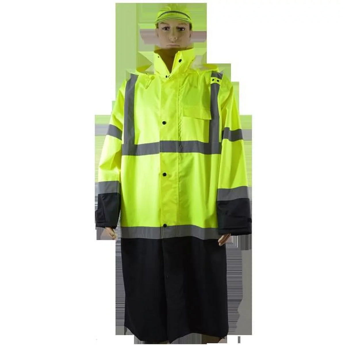 Petra Roc LBRC-48-C3-5X 48 in. Lime & Black Bottom Two Tone Waterproof Rain Coat, Ansi Class 3, Roll Away Hood, 5X