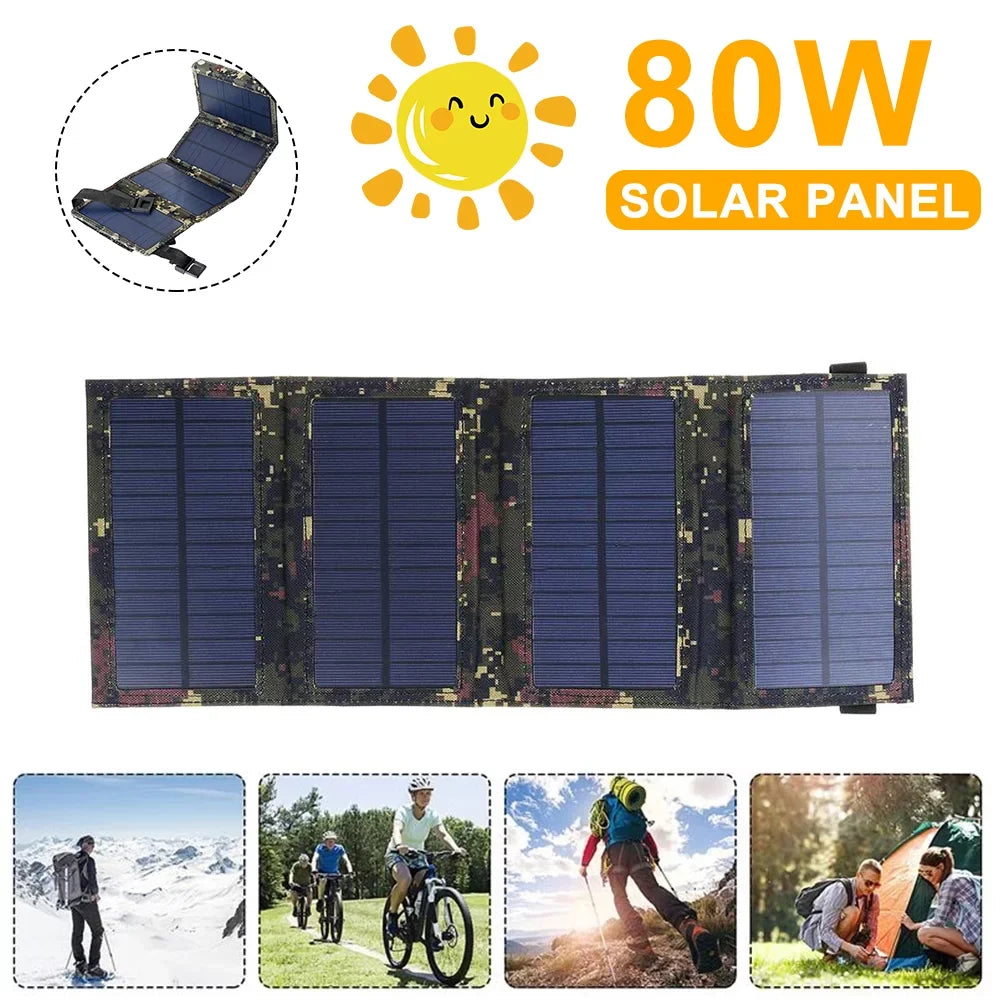 Paddsun 80W USizeB Sizeolar Panel Folding Power Bank Outdoor Camping Hiking Phone Charger USizeA