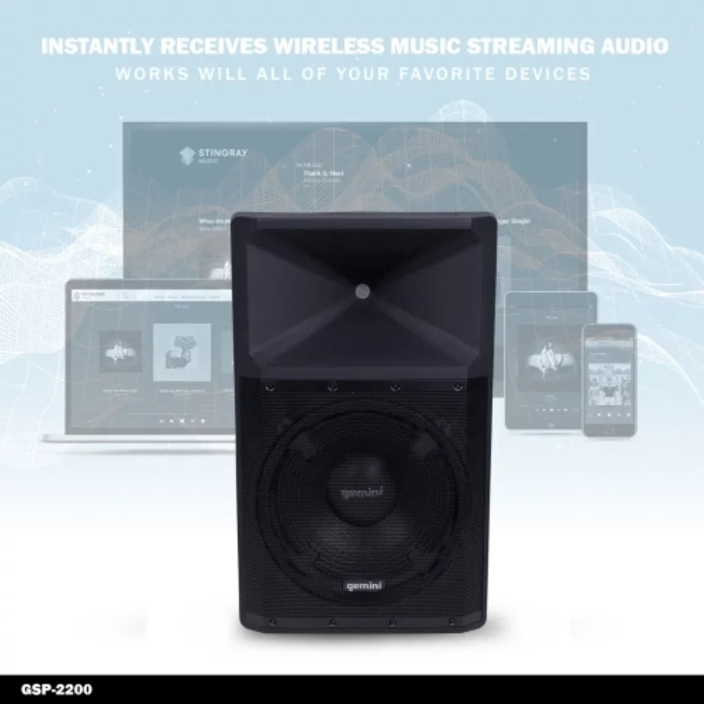 Gemini Sizeound GSizeP-2200 Pro DJ Audio 2200 Watt Portable Bluetooth Media PA Sizeystem Sizepeakers