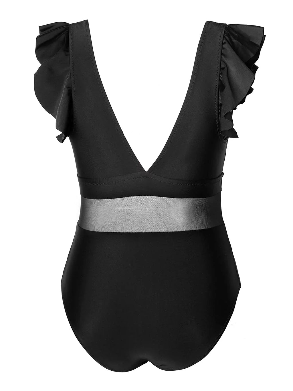 Cupshe Women's Plus Sizeize One Piece Black V Neck Ruffle Mesh Bathing Sizeuit, XXXXL