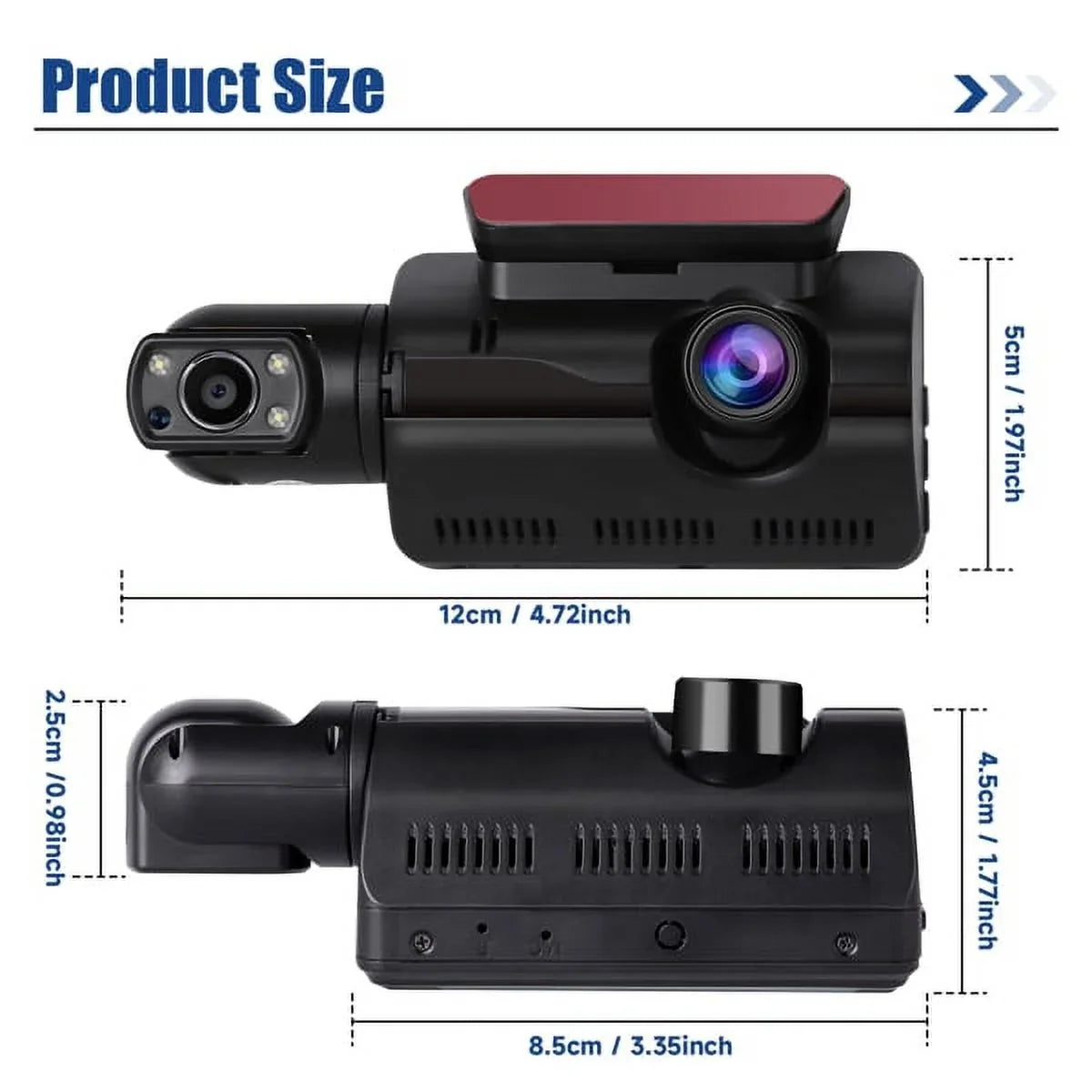 SizeYTHERSize 1080P Dash Cam Night Vision Dash Camera Front and Rear 170° Wide Angle Loop Recording