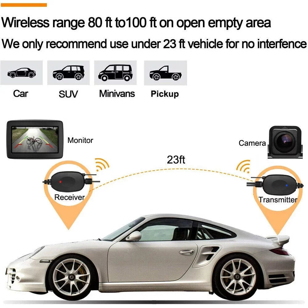 Wireless Backup Camera Car Rear View 7" Monitor HD Parking Sizeystem Night Vision