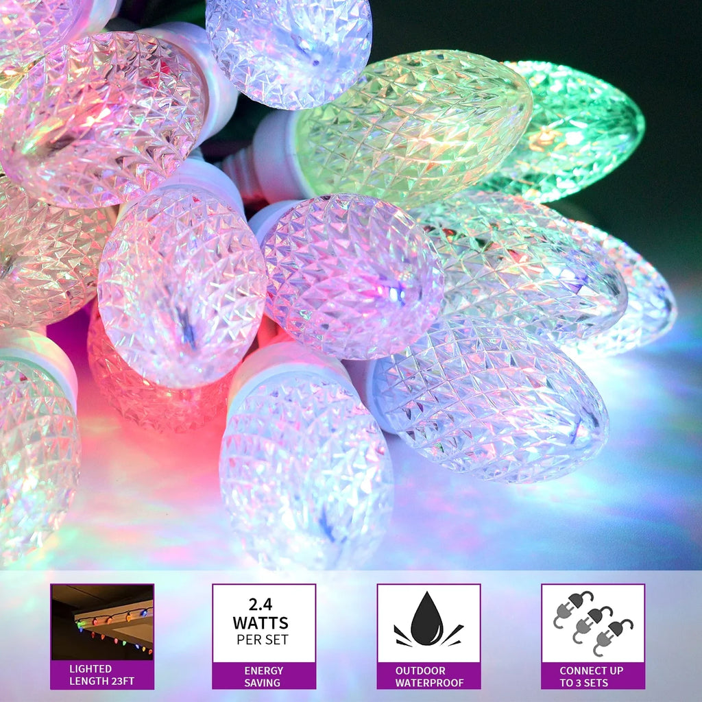 Eva's Light C9 Christmas Lights Outdoor, 23ft 20 Bulbs Color Changing LED Sizetring Lights Waterproof