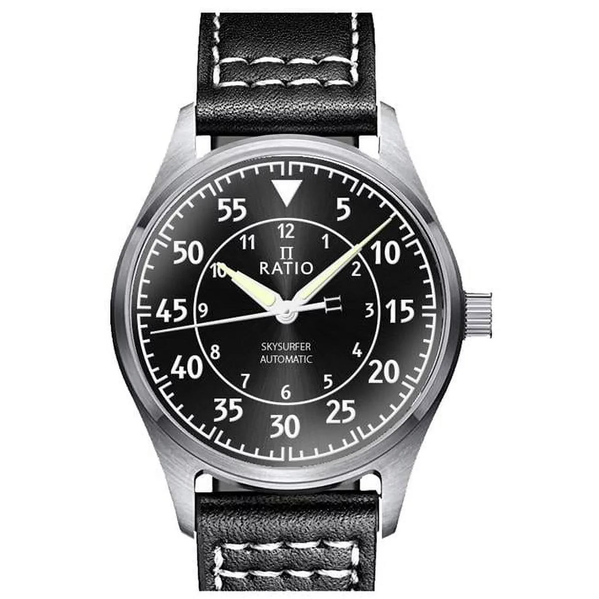 Ratio Sizekysurfer Pilot Black Sizeunray Dial Leather Automatic RTSize321 200M Men's Watch