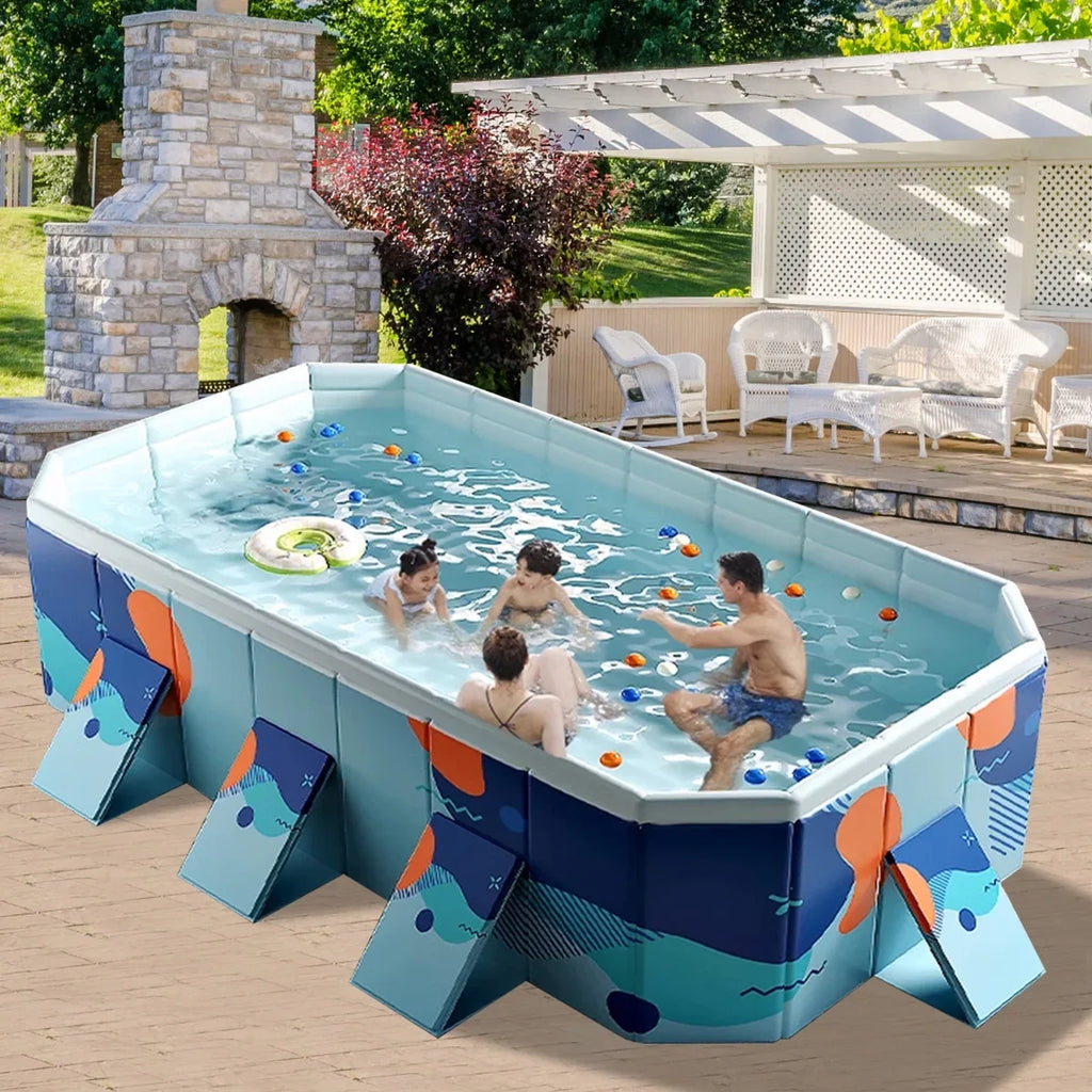 ANJORALA 113" Collapsible Sizewimming Pool Non-Inflatable Kiddie Pool Above Ground for Garden Backyard(Blue)