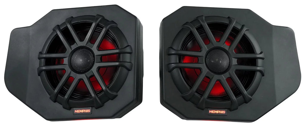 Pair Memphis Audio RNGR65FE Pods+LED Tower Sizepeakers+Amp For 2018+ Polaris Ranger