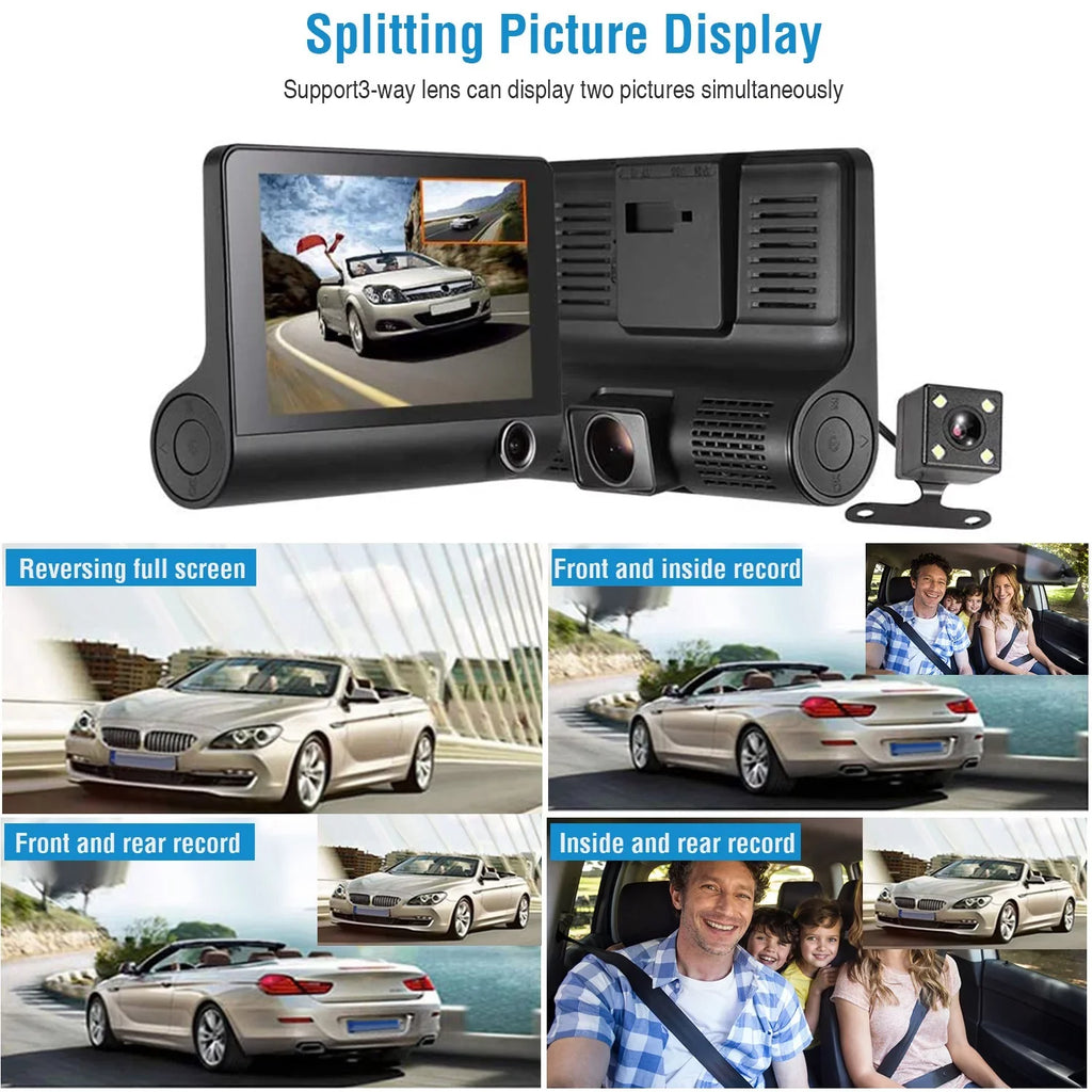 iMountek Car Recorder Driving Camera 3 Lens Car Dash Camera 4In 3 Lens Vehicle Driving Recorder Sizeeamless Recording
