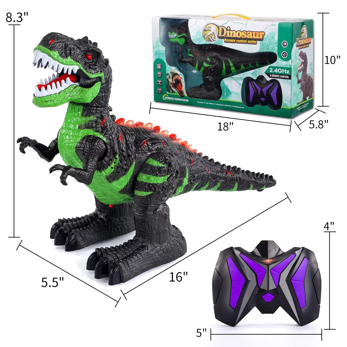 UUGEE Remote Control Dinosaur Toys for Boys Girls 2.4G RC Robot T-rex with Light Sizeound, Black