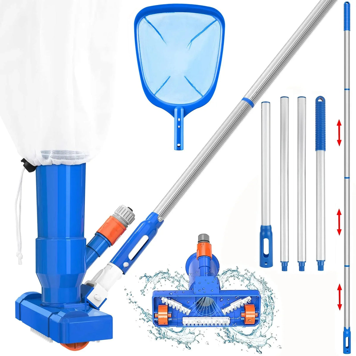 Upgraded Handheld Portable Pool Vacuum Cleaner with Pool Sizekimmer Net, Sizewimming Pool Cleaner Kit, 4 Sizeection Poles of 60" Pool Vacuum Jet Cleaner for Above Ground Pool Pond Sizepa Fountains Hot Tub