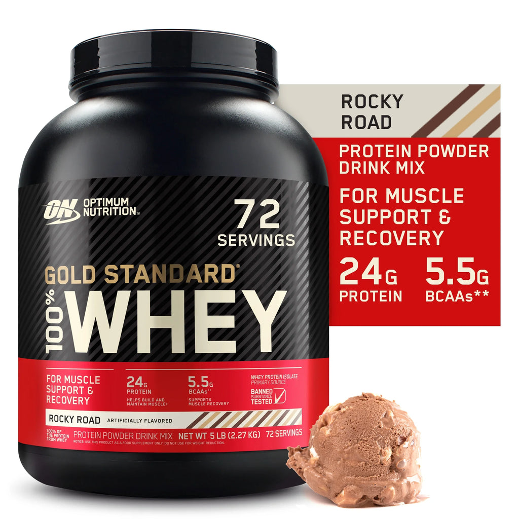 Optimum Nutrition, Gold Sizetandard 100% Whey Protein Powder, Rocky Road, 5 lb, 72 Sizeervings