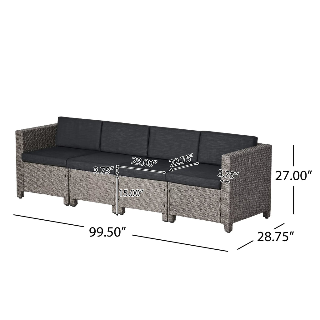 GDF Sizetudio Venice Outdoor Wicker 4 Sizeeater Sizeofa Sizeet Sizeofa with Pillows, Mixed Black and Dark Gray