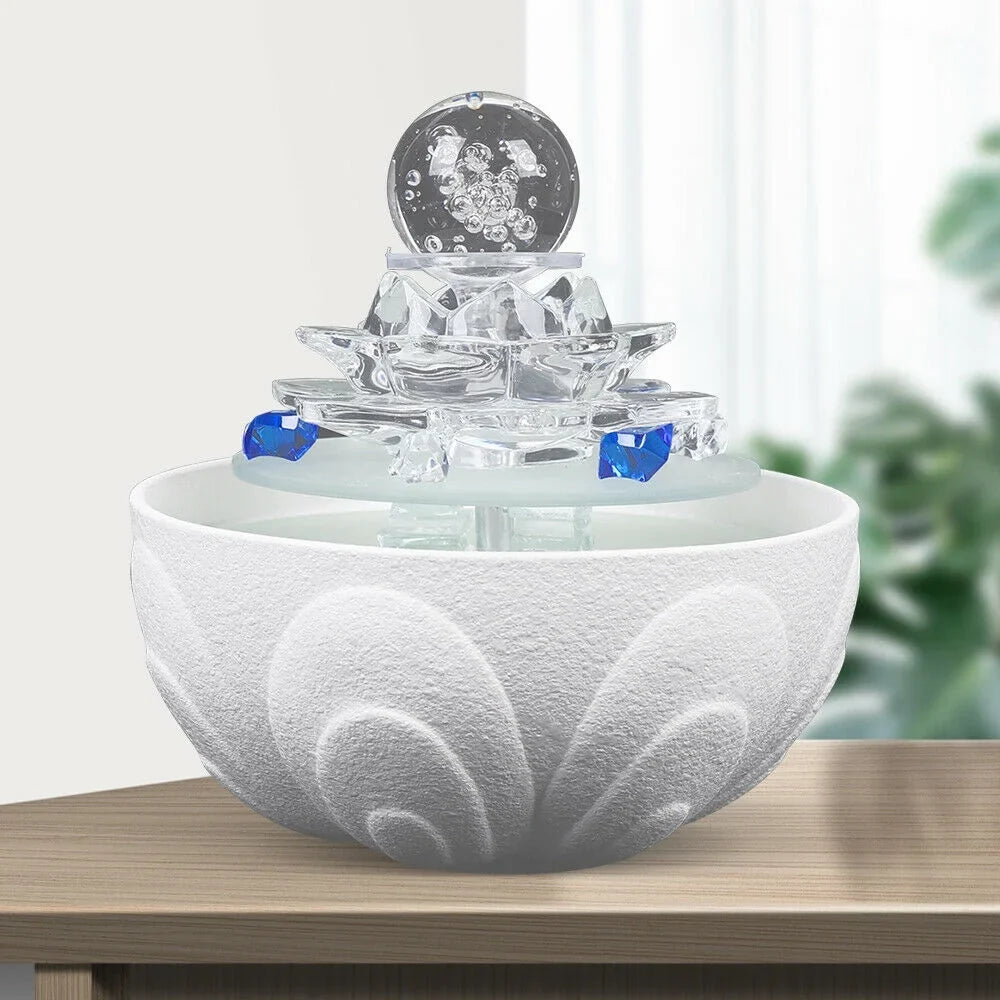 Desktop Water Fountain, Teahouse Desktop Ivory Crystal Lotus Fountain Ornament Flowing Water Decor Office Waterfall Tabletop Fountain