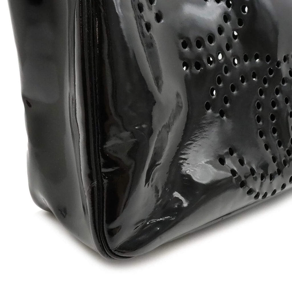 Pre-Owned CHANEL Chanel here mark triple coco punching handbag enamel black (Good)