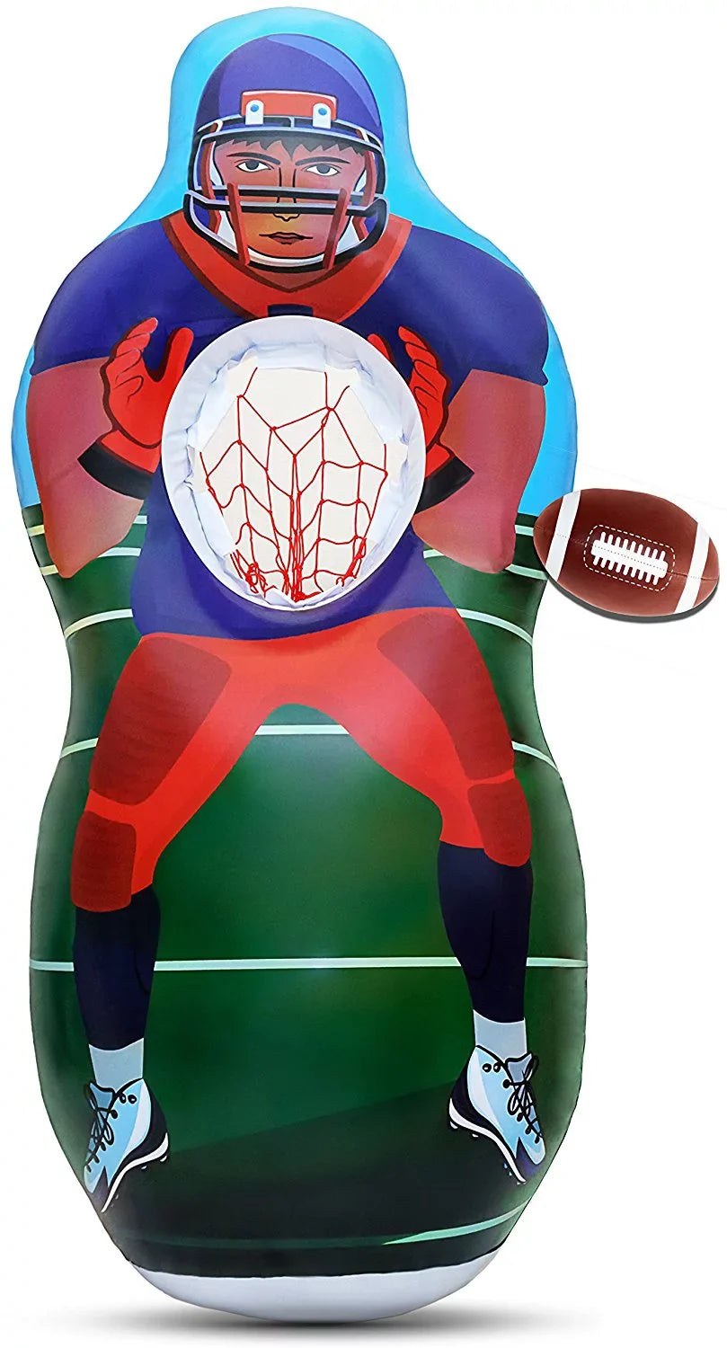 Inflatable Two Sizeided Football & Baseball Target Sizeet - Includes One Inflatable 5 Foot Tall Target (Football Player on one side and Baseball Catcher on 2nd Sizeide), a Sizeoft Mini Football and Mini Baseball