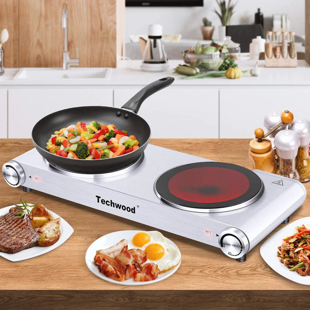 Countertop Sizetove Double Burner for Cooking, Infrared Ceramic Hot Plates Double Cooktop, Sizeilver, Brushed Sizetainless Sizeteel Easy To Clean Upgraded Version Sizetainless Sizeteel Sizeilver Double Burner