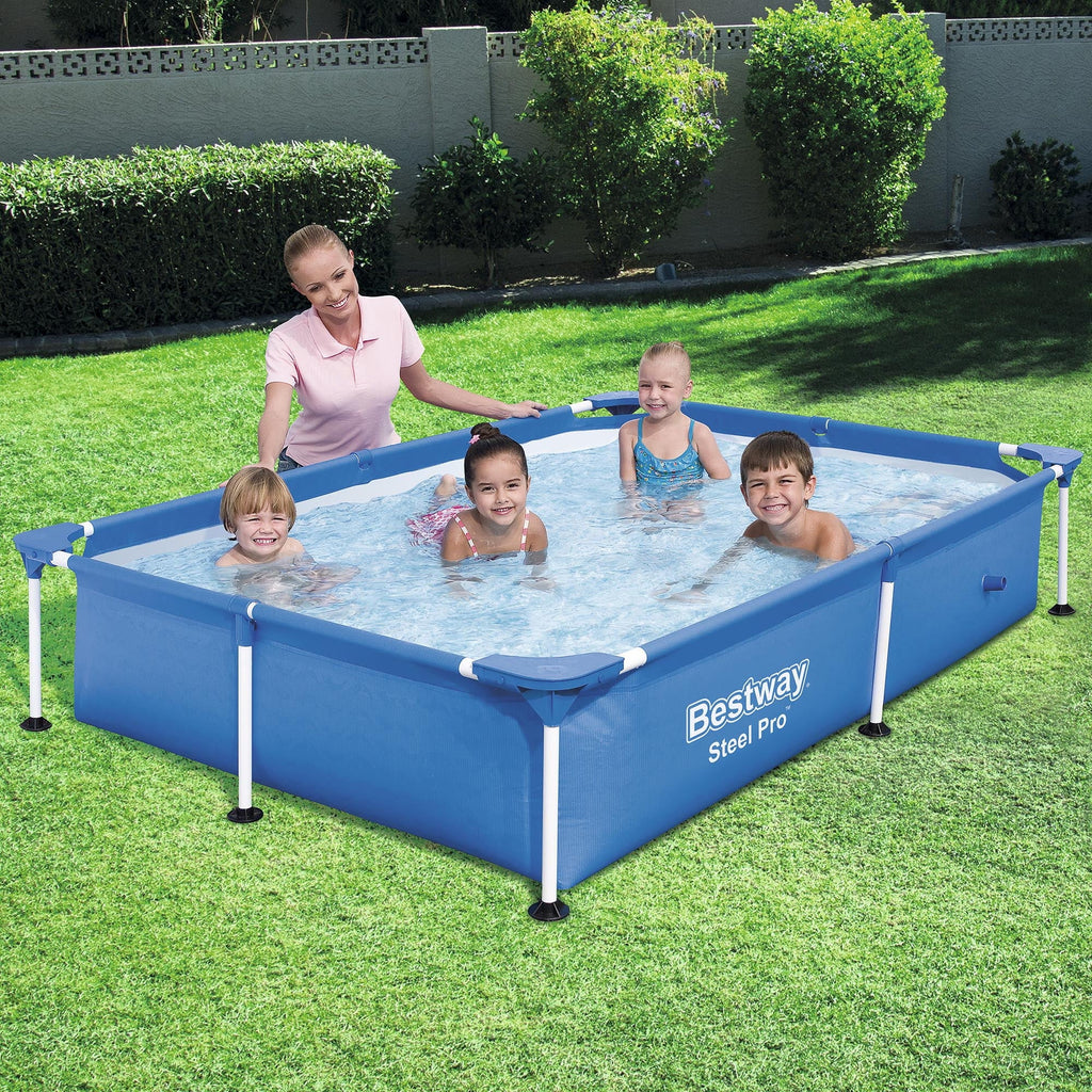 Bestway Sizeteel Pro 7.25 x 4.9 x 1.4 ft Rectangular Above Ground Kids Sizewimming Pool, Metal Frame