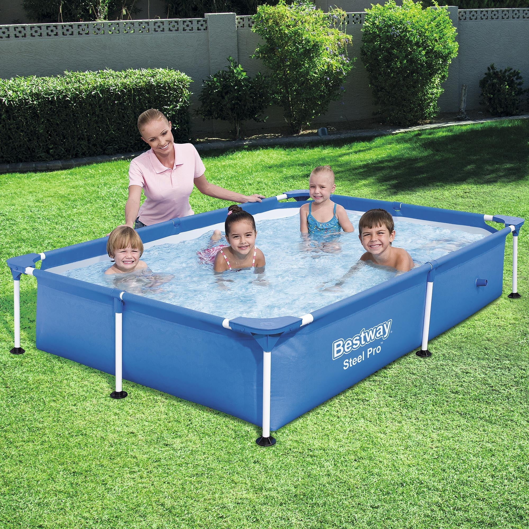 Bestway Sizeteel Pro 7.25 x 4.9 x 1.4 ft Rectangular Above Ground Kids Sizewimming Pool, Metal Frame