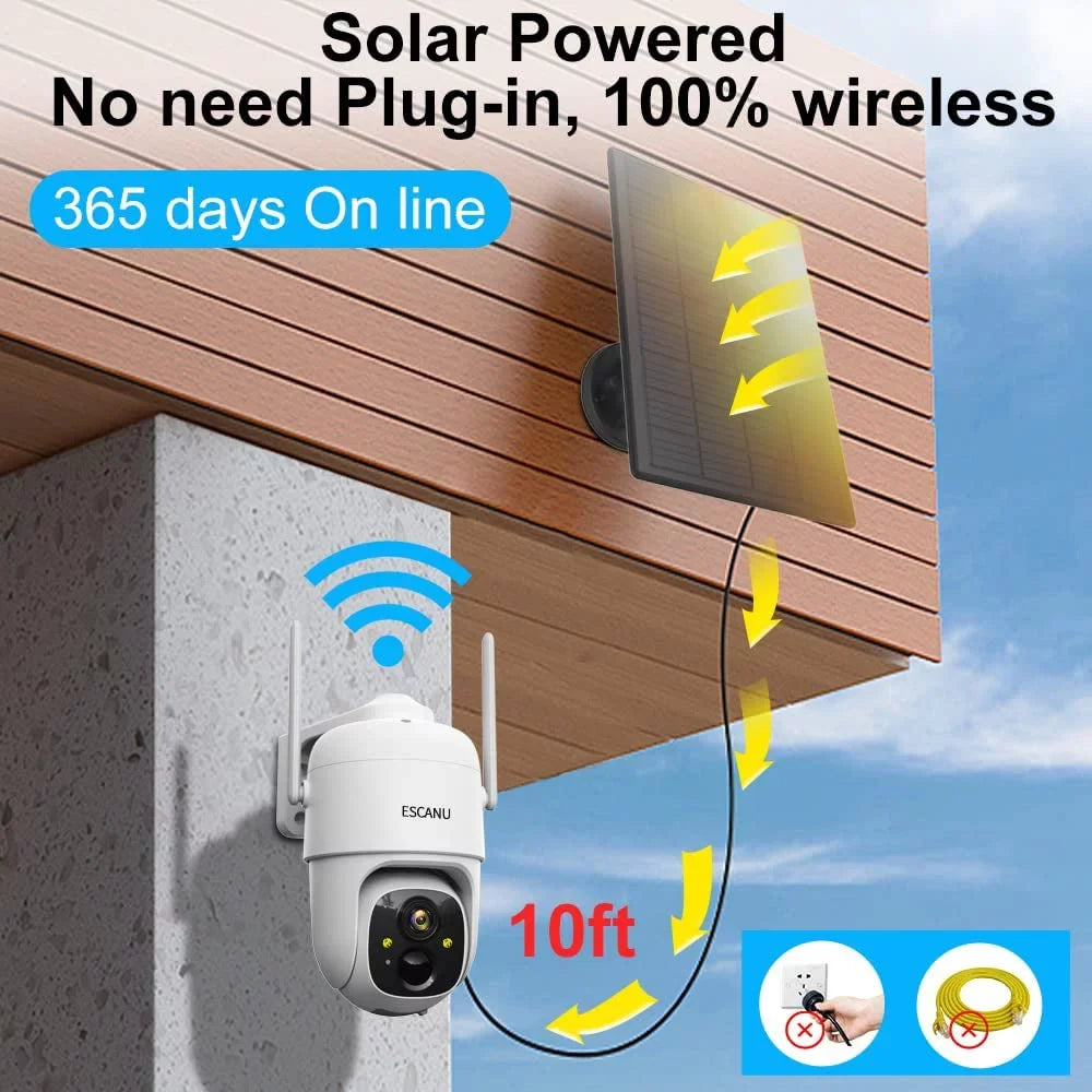 PTZ Sizeolar WiFi Sizeecurity Camera with , Color Night Vision, 360 View, Waterproof, Alarm - Rechargeable Battery