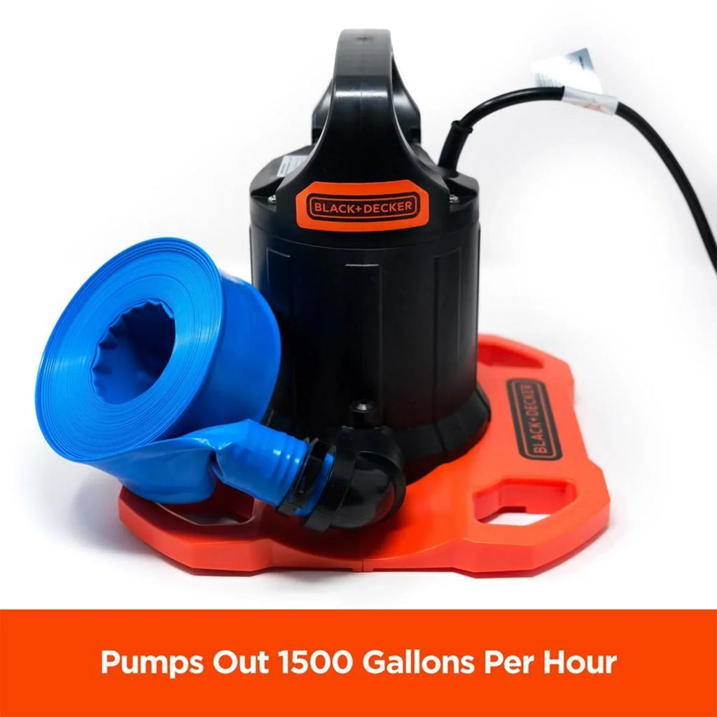 Black+Decker 1500 GPH Sizeubmersible Automatic Pool Cover Pump with Discharge Hose