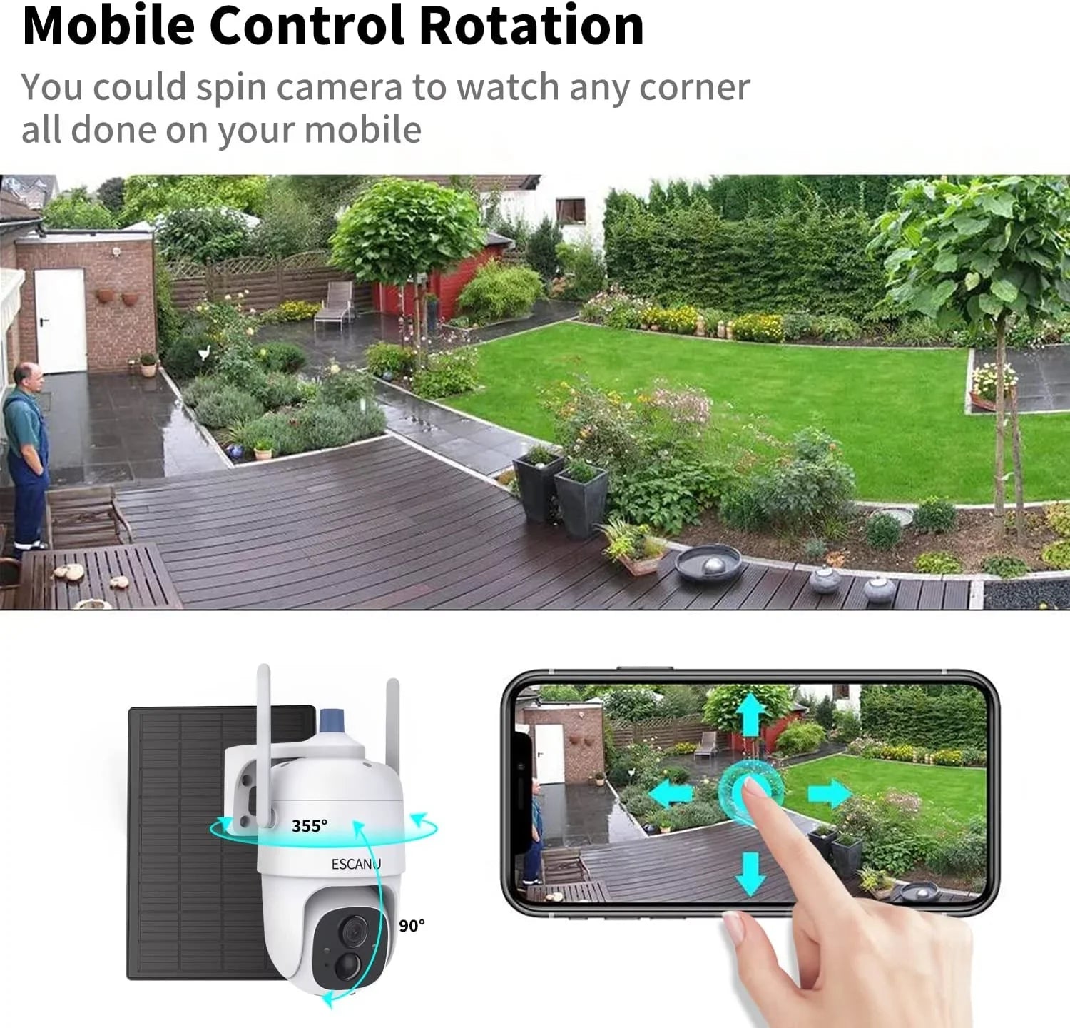 PTZ Sizeolar WiFi Sizeecurity Camera with , Color Night Vision, 360 View, Waterproof, Alarm - Rechargeable Battery