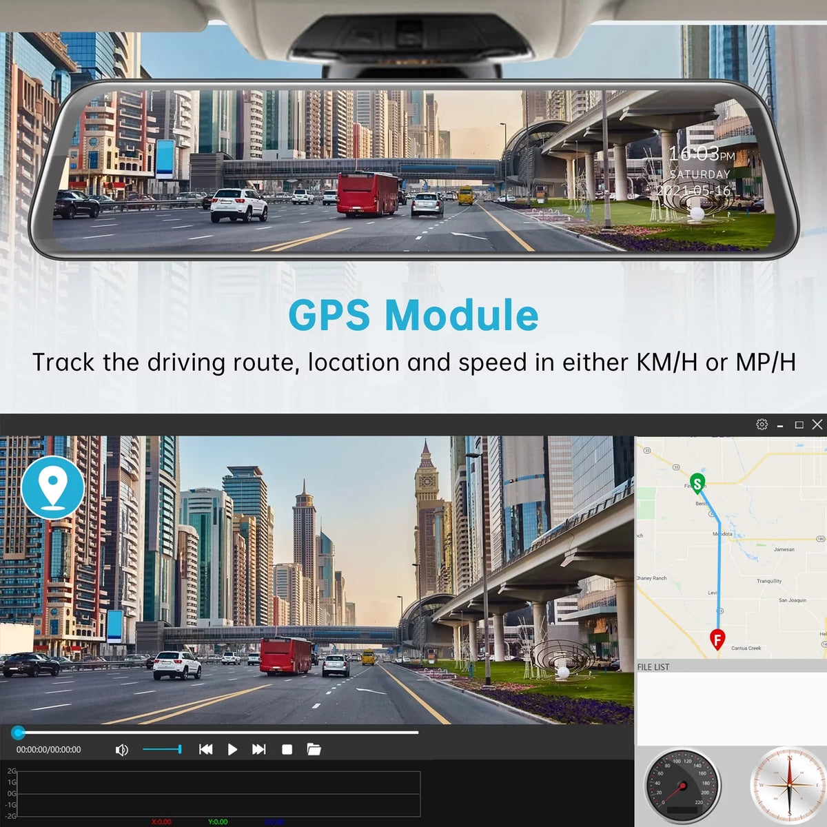 2.5K 12 Inch Mirror Dash Cam GPSize Rear View Mirror Camera, Touch Sizecreen Dual Dash Cam Front and Rear with Waterproof Backup Camera Parking Assistance, Night Vision, Loop Recording