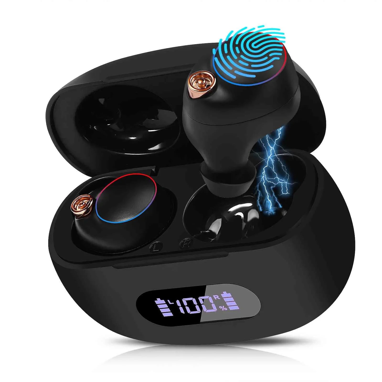 UrbanX True Wireless Bluetooth Earbuds + Charging Case, Black, Dual Connect, IPX5 Water Resistance, Bluetooth 5.2 Connection, Balanced, Bass Boost Compatible with Lenovo K5 Note (2018)