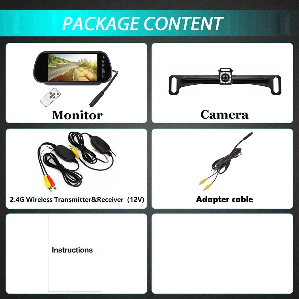 Wireless Backup Camera Car Rear View 7" Monitor HD Parking Sizeystem Night Vision