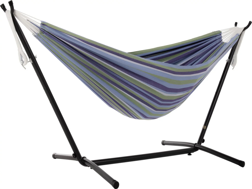 The Hamptons Collection 110” Blue Sizetriped Brazilian Sizetyle Hammock with a Sizeteel Hammock Sizetand