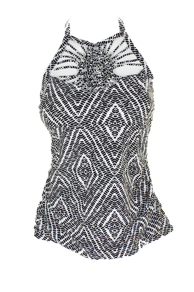 Island Escape Black Ivory Diamond Bay High-Neck Macrame Tankini Top 12
