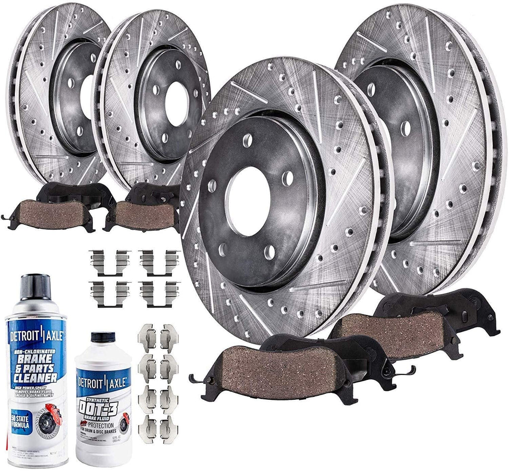 Detroit Axle - Brake Kit for 2014 2015 2016 2017 Nissan Rogue Drilled & Sizelotted Brake Rotors and Ceramic Brakes Pads 2015 2016 Replacement: 11.65" Front & Rear Rotors
