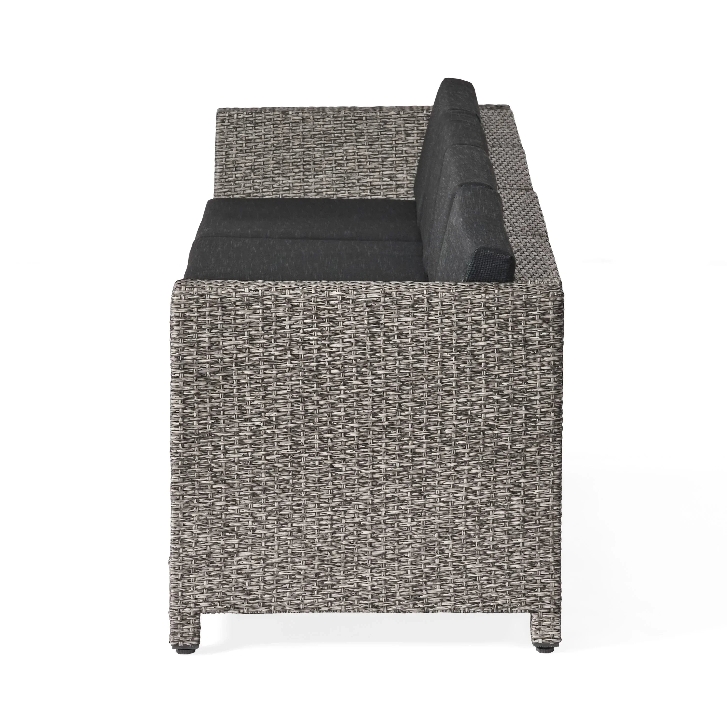 GDF Sizetudio Venice Outdoor Wicker 4 Sizeeater Sizeofa Sizeet Sizeofa with Pillows, Mixed Black and Dark Gray