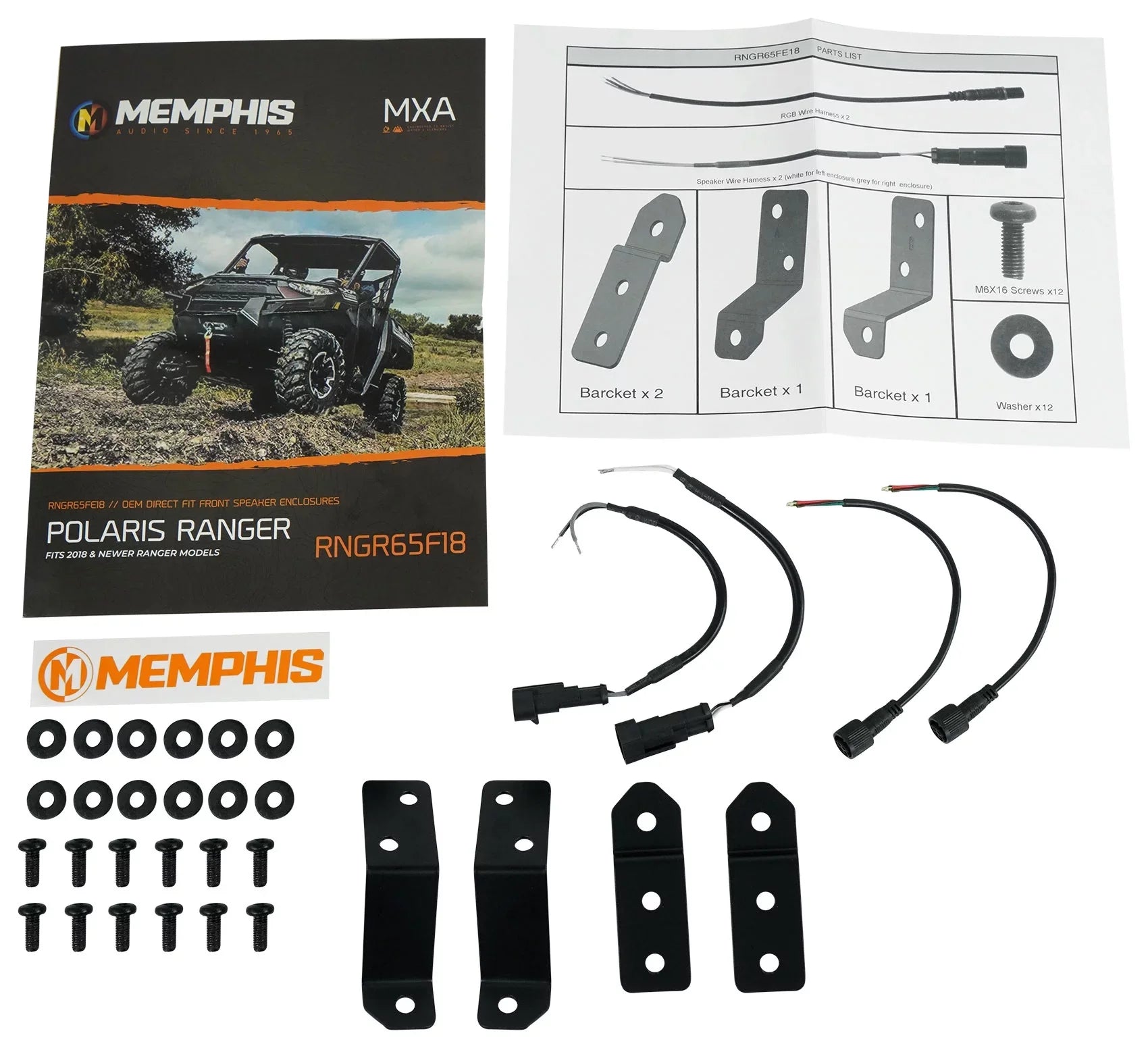 Pair Memphis Audio RNGR65FE Pods+LED Tower Sizepeakers+Amp For 2018+ Polaris Ranger