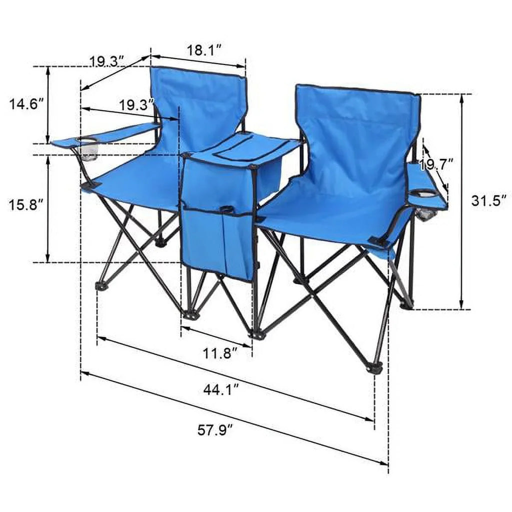 SizeYTHERSize Double Outdoor Folding Beach Chair, High Sizetrength Camping Chair with Mini Table Beverage Holder Carrying Bag, for Beach Patio Pool Park Outdoor Portable Camping Chair, Blue