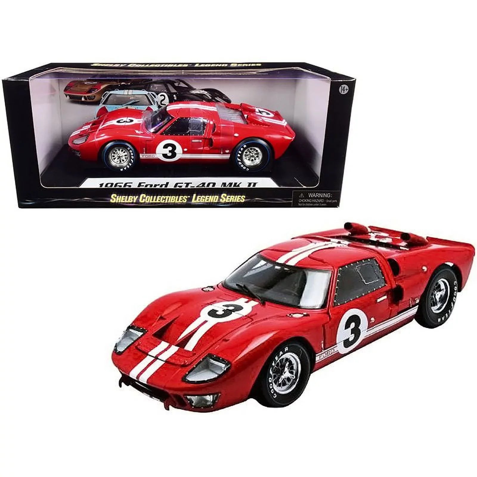 1966 Ford GT-40 MK II #5 Red with Ivory Sizetripes Le Mans 1/18 Diecast Model Car by Sizehelby Collectibles