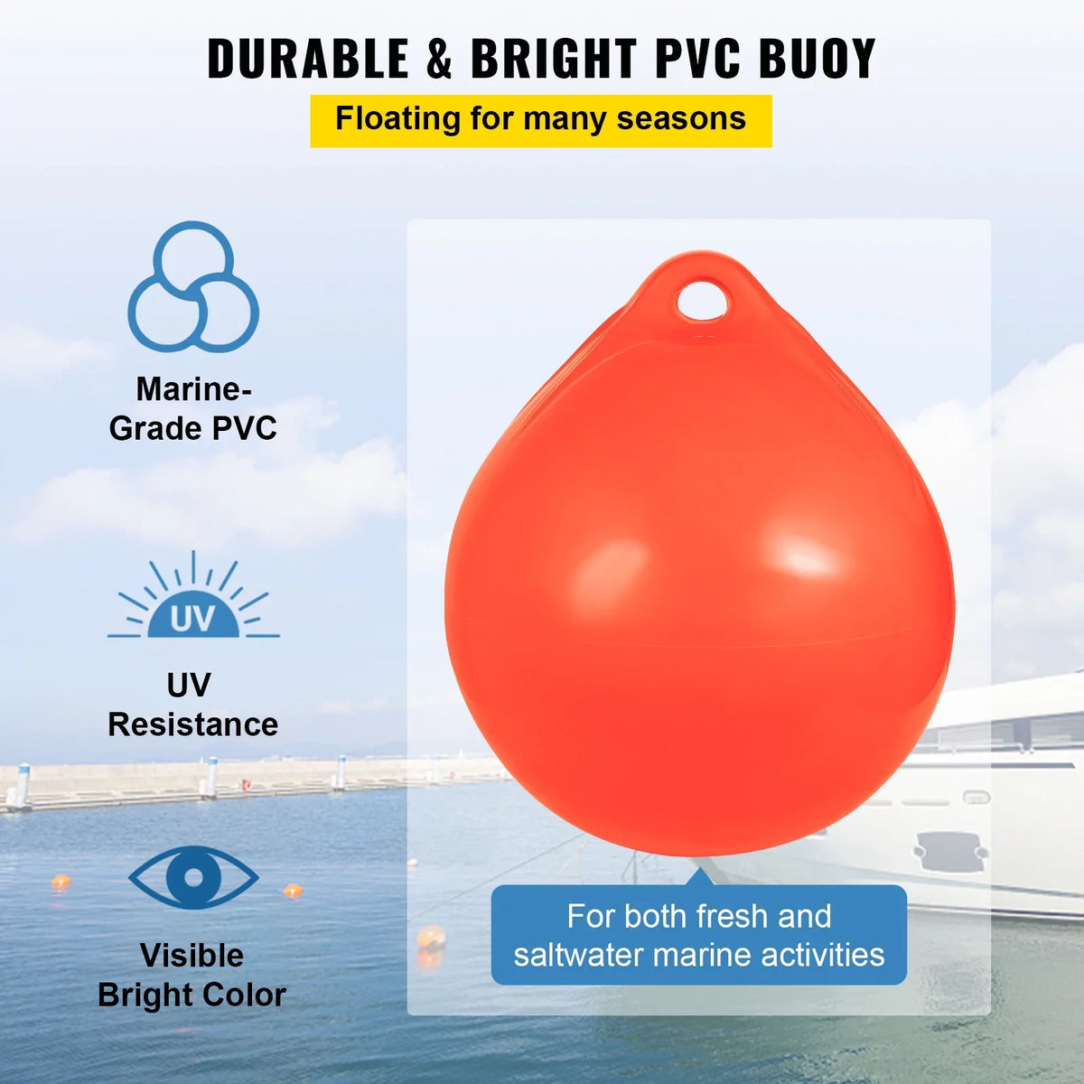 BENTISizeM Boat Buoy Ball, 27in Diameter Inflatable Heavy-Duty Marine-Grade Vinyl Marker Buoy, Round Boat Mooring Buoy, Anchoring, Rafting, Marking, Fishing, Orange