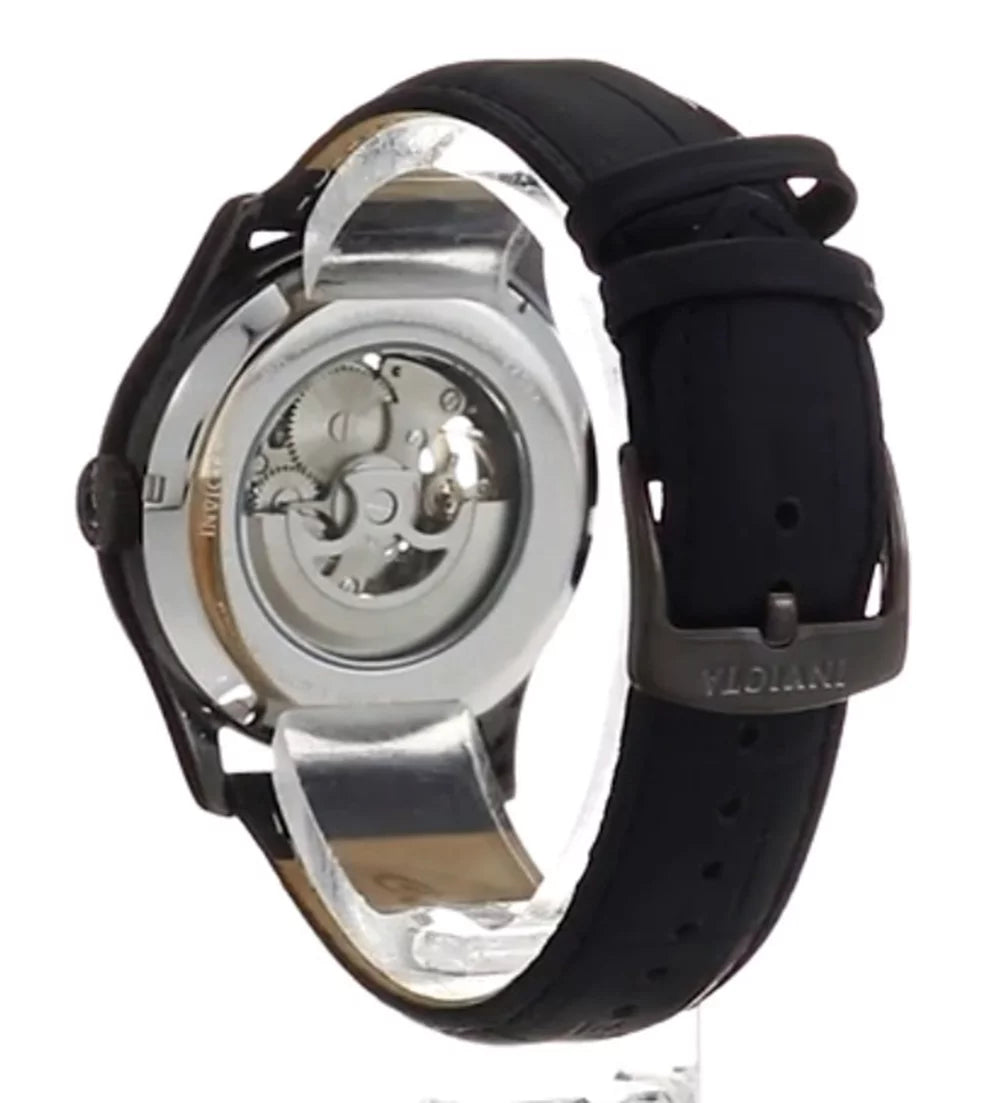 22597 Men's Objet D Art Black Automatic Ivory Dial Analog Leather Watch