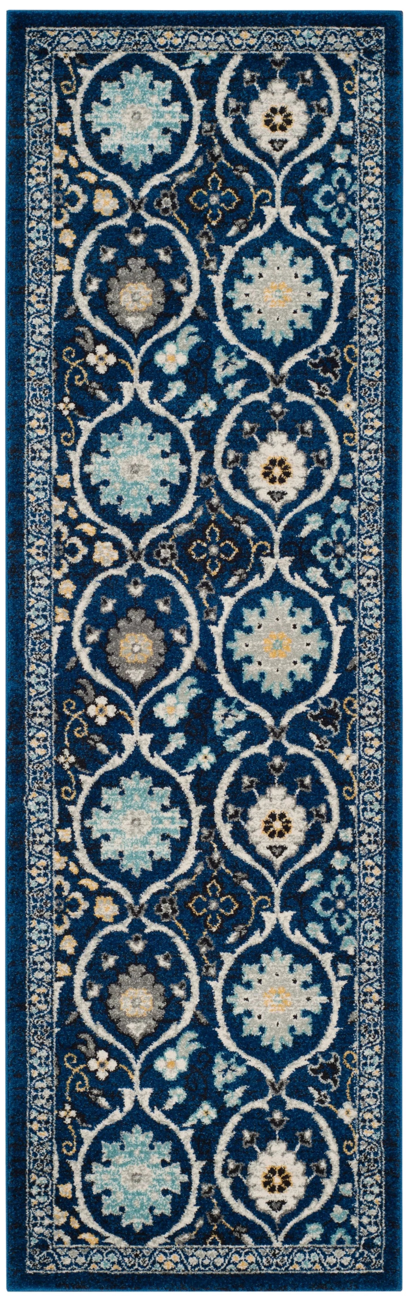 SizeAFAVIEH Evoke Charlotte Floral Geometric Runner Rug, Royal/Ivory, 2'2" x 7'