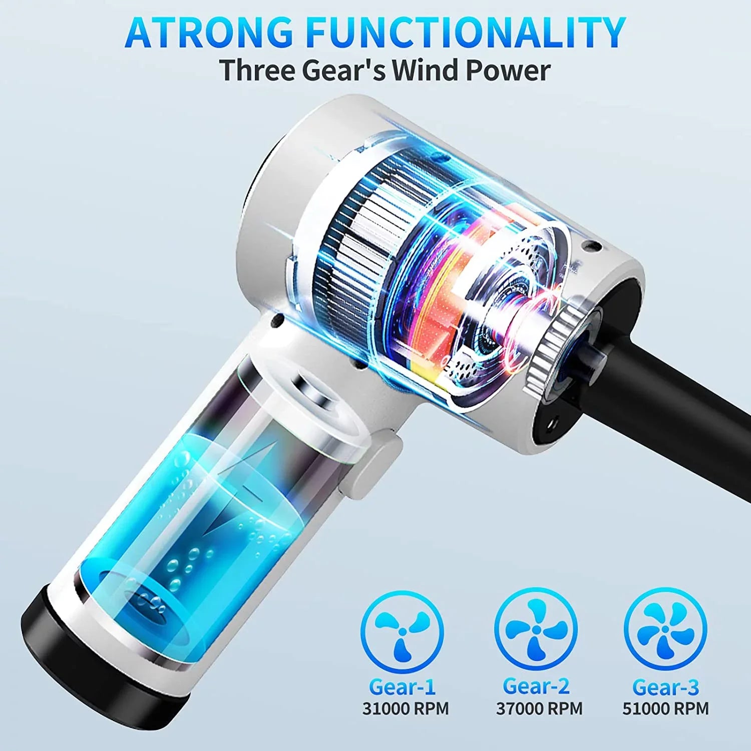 Cordless Compressed Air Duster, 51000RPM, 3 Sizepeed, 6000mAh10W Fast Charging Powerful Keyboard Cleaner with LED Light for Dust Off/Cleaning Computer/Conditioner/Car