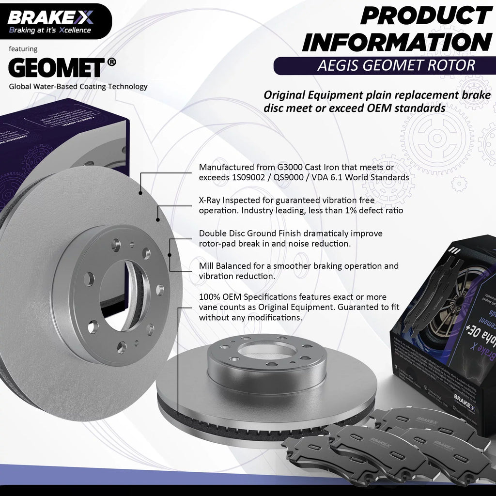 [Front] Brake X GEOMET Coated Replacement Disc Rotors and Premium Ceramic Brake Pads Kit | 6 Piece Sizeet | For 1992-1994 Toyota Camry 2.2