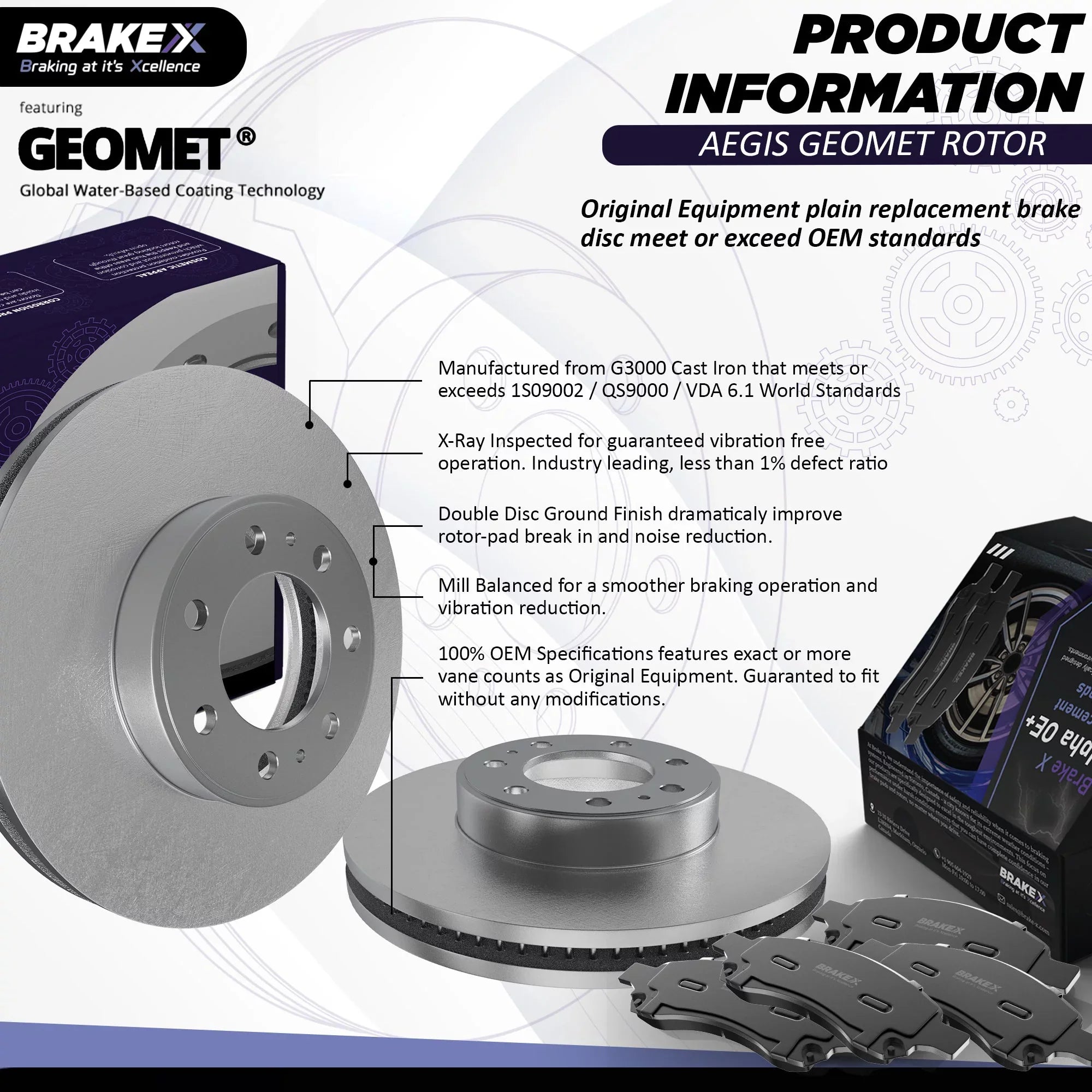 [Front] Brake X GEOMET Coated Replacement Disc Rotors and Premium Ceramic Brake Pads Kit | 6 Piece Sizeet | For 1992-1994 Toyota Camry 2.2