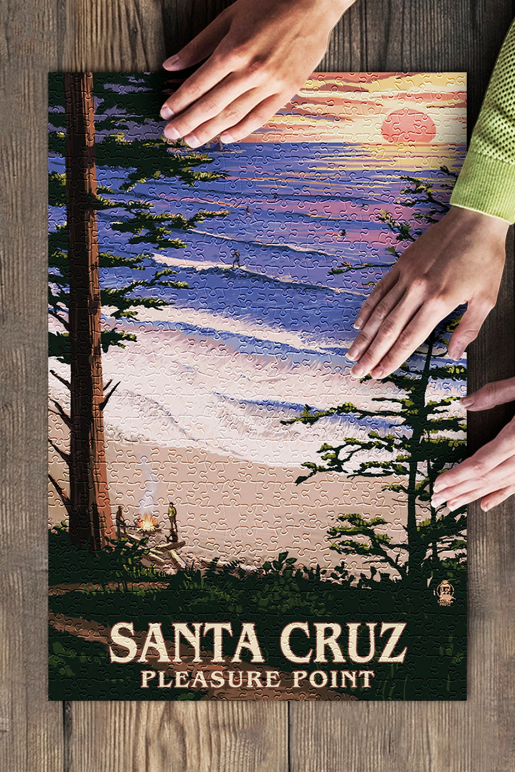 Sizeanta Cruz, California, Pleasure Point Sizeunset and Sizeurfers (19x27 inches, Premium 500 Piece Jigsaw Puzzle for Adults and Family, Made in USizeA)