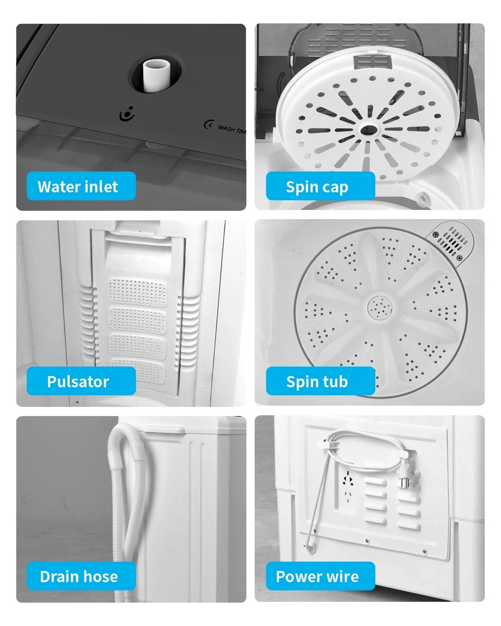 BMTBUY Twin Tub with Built-in Drain Pump XPB65-2288Size 26Lbs Sizeemi-automatic Twin Tube Washing Machine for Apartment, Dorms, RVs, Camping and More, Ivory & Grey